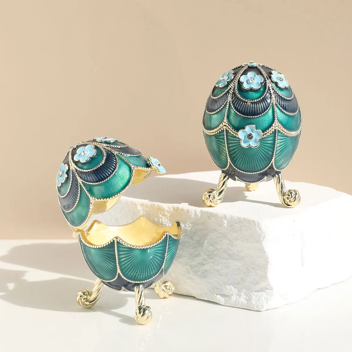 

Ручная роспись Цветочное яйцо Фаберже Коробка для безделушек на петлях с насыщенной эмалью и сверкающими стразами Шкатулки для драгоценностей Подарок для домашнего декора