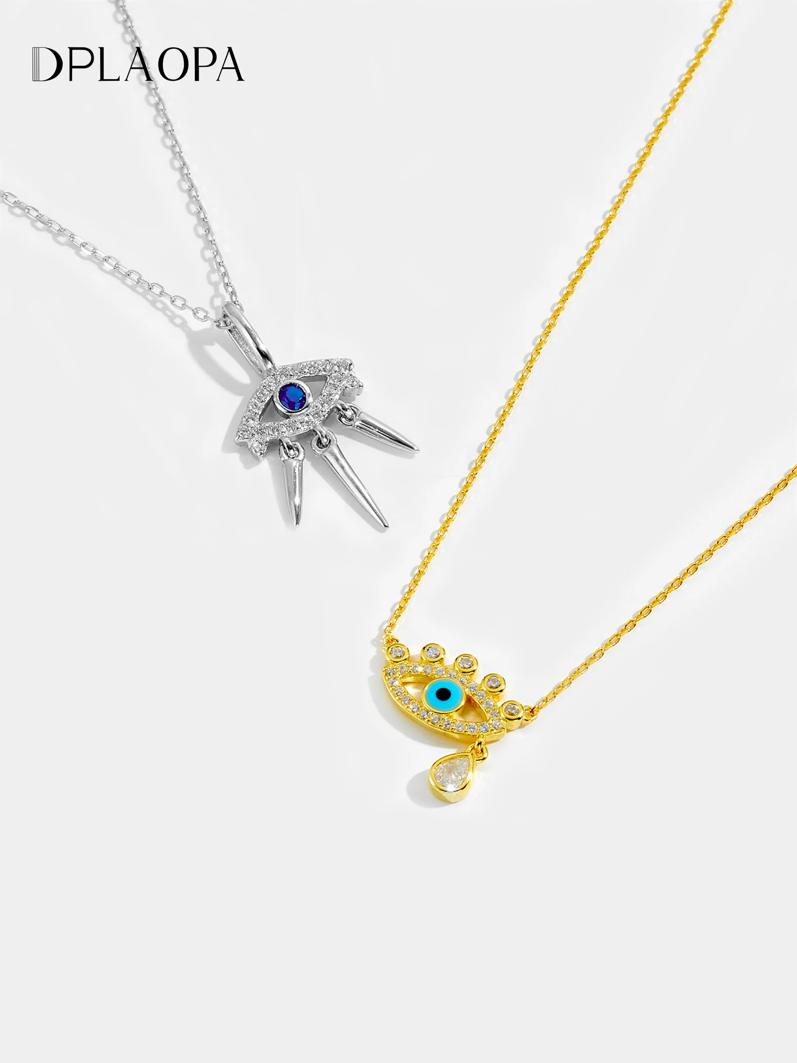 

DPLAOPA 925 Sterling Silver Blue Devil's Eye Series CZ Zircon Pendant Long Chain Necklace Women Fine Luxury Rock Punk Jewelry