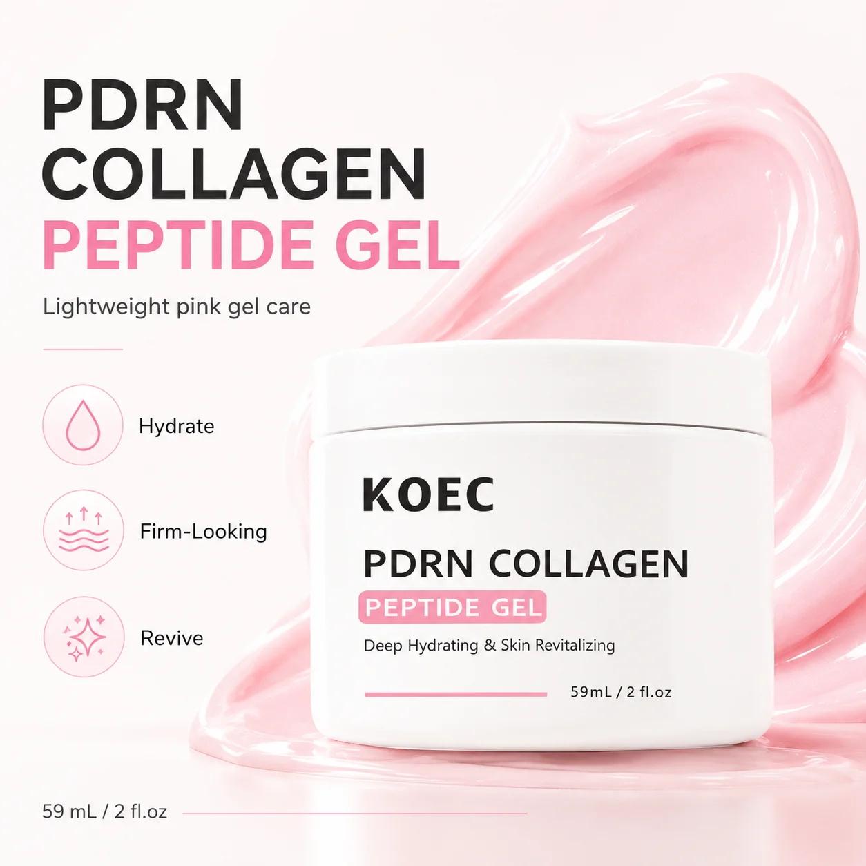 KOEC Salmon Collagen Jelly Peptide Cream With Niacinamide & Peptide Complex - Lightweight PDRN Moisturizer For Face For Brightening, Uneven Skin Tone, Firming & Skin Barrier Support - 59ml/2fl.oz