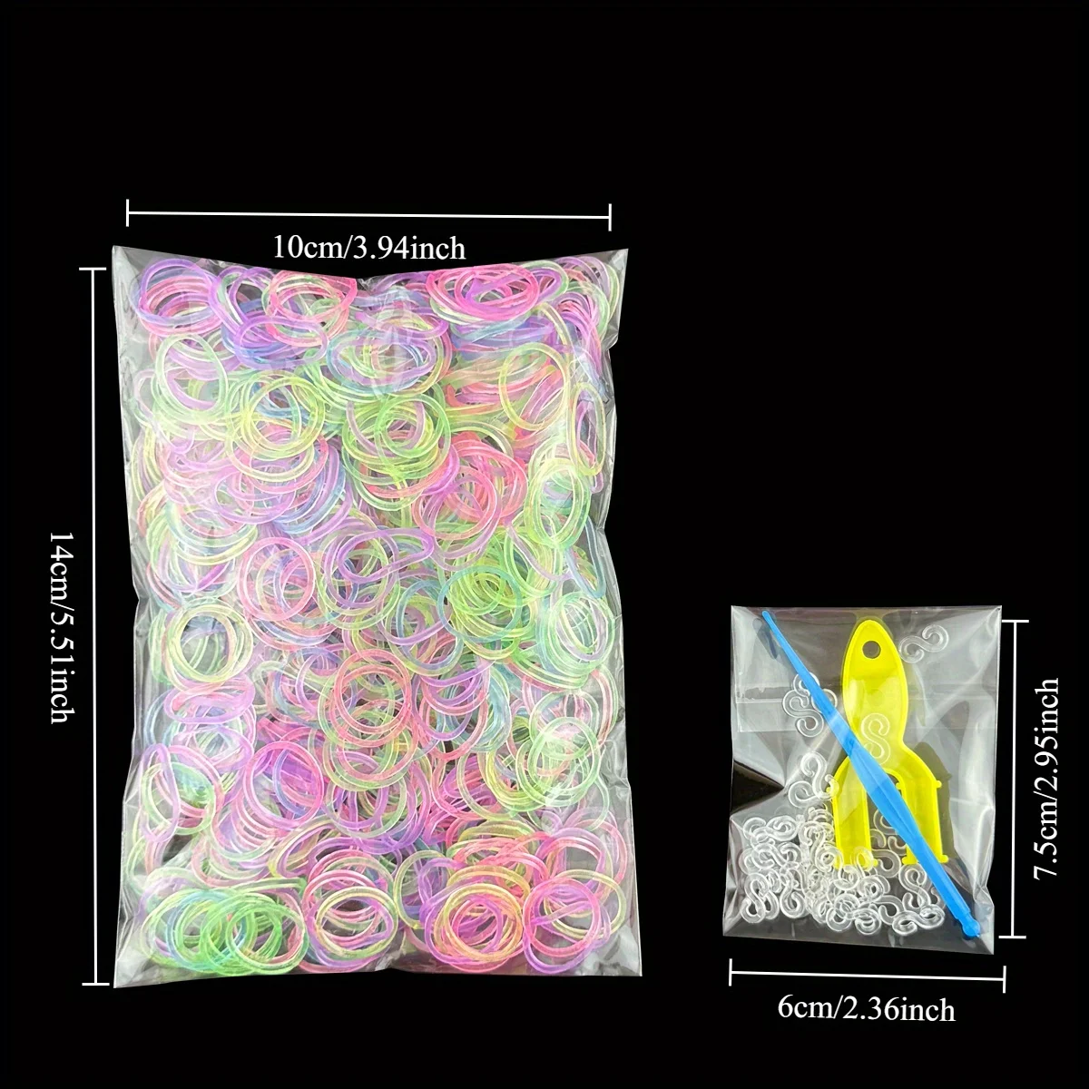 600pcs Rubber Loom Band Set - DIY Bracelet & Hair Ties Craft Kit, Transparent Colored Rubber Band Rainbow Circle Bracelet,