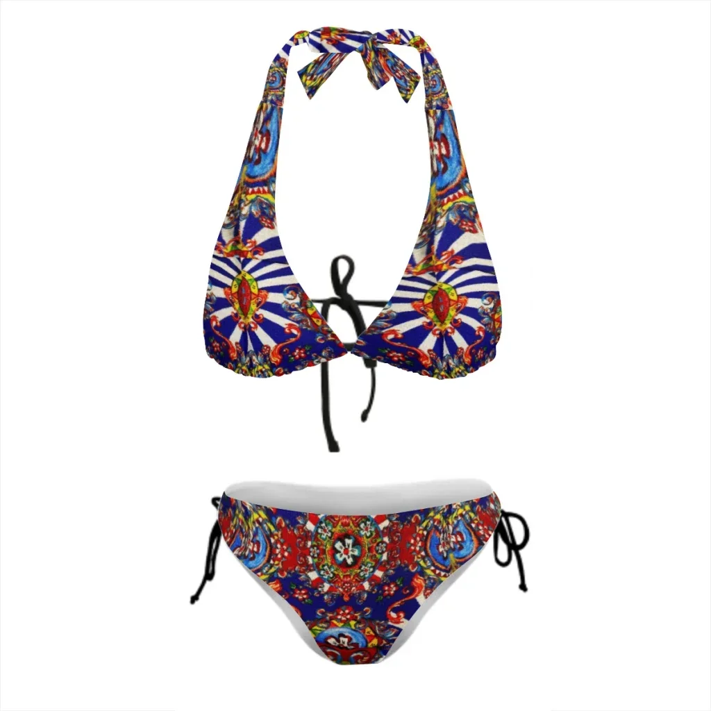 BanRib-Maillot de bain sexy pour femmes, ensemble deux pièces, soutien-gorge push-up, motif floral, style sicilien