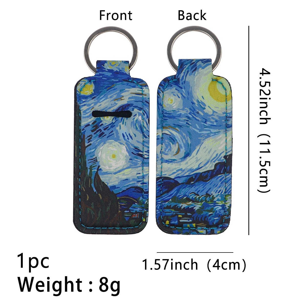 Van Gogh Art Painting Lip Balm Holder Keychain Clip On Lipstick Sleeve Holder Women's Key Rings Bag Charms Travel Accessories