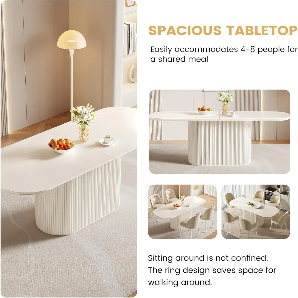 86.61" Oval Dining Table, Modern Kitchen Table for 8 People, Indoor Rectangular Dining Room Table for Kitchen, Bar, Living Room,