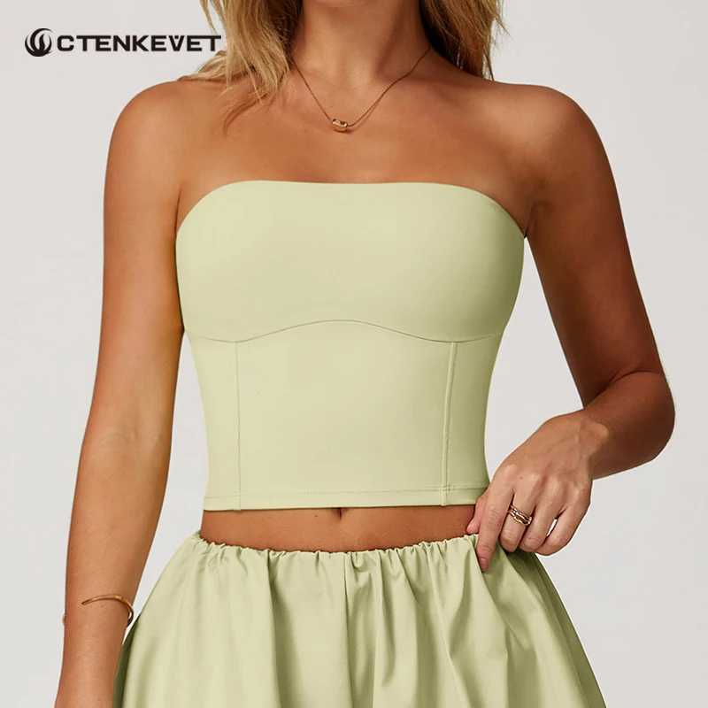 

Ctenkevet Women Sun Protection Yoga Vest Top Deportivos Mujer Gym Female Quick-Dry Crop Top Strapless Bra Woman Tight Clothes