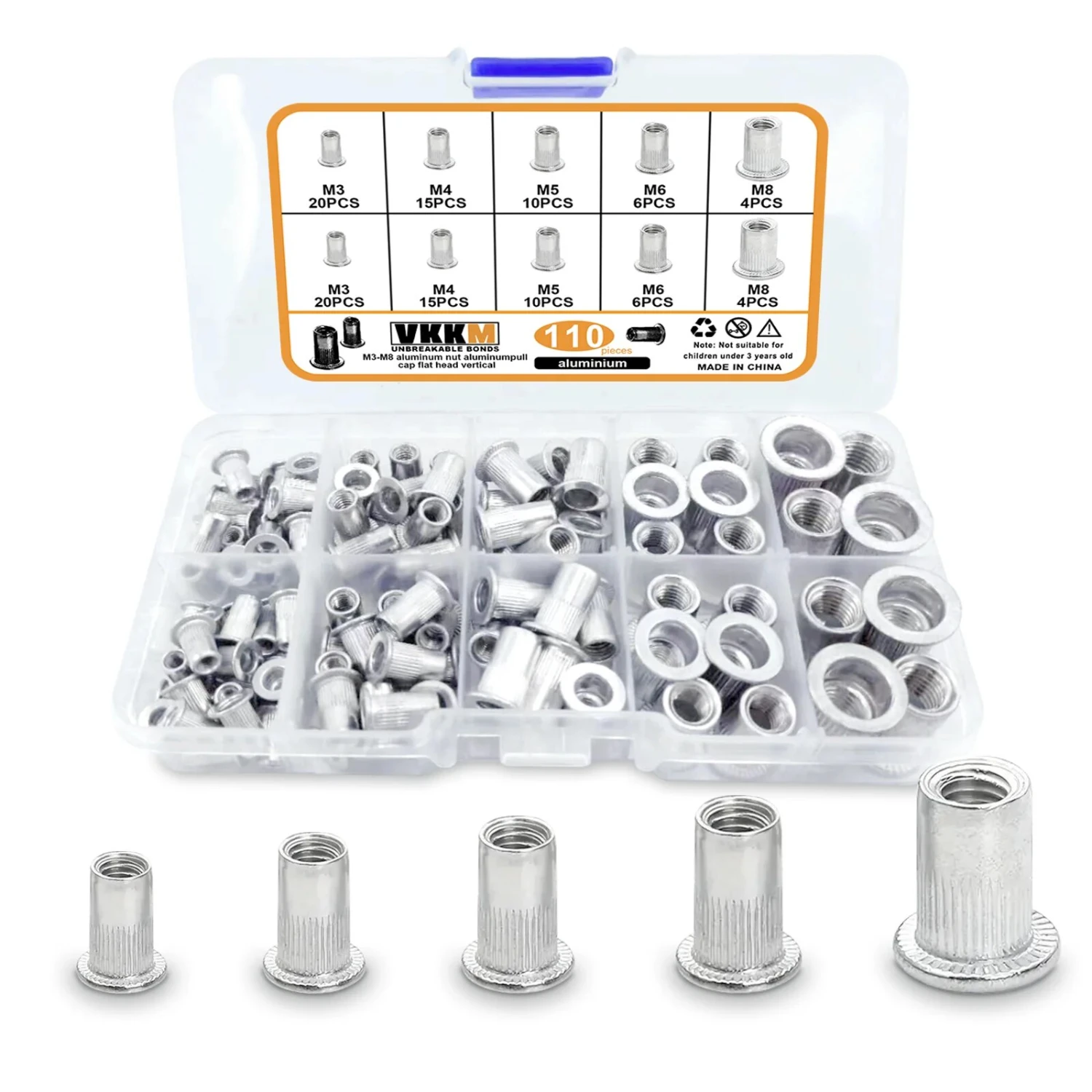 110Pcs Riveted Nuts, Aluminum Flat Thread Nut Assembly Kit, Suitable  Automotive, , Industrial Products