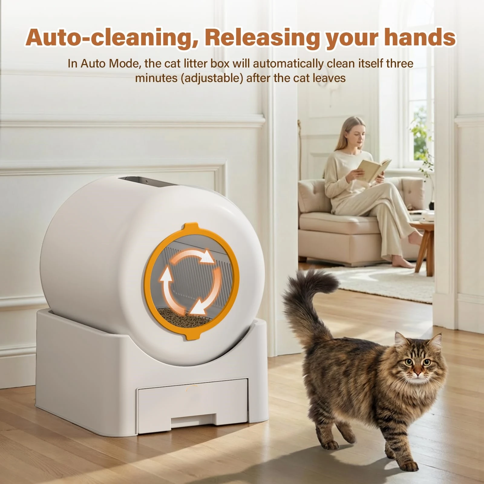Automatic Cleaning Cat Litter Box Intelligent Cat Litter Box with 64L Large Capacity & Safety Sensors Ultra-Quiet App-Controlled
