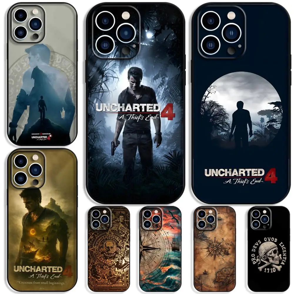 Funda para Teléfono del Juego Uncharted 4 A Thief's End, Funda Protectora Suave Negra a Prueba de Golpes para iPhone 17 16 16e 15 14 13 12Plus Mini Pro Max