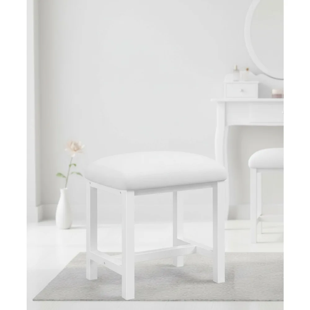 

Small Vanity Stool with Cushion, White Makeup Chair for Bedroom Living Room, Ottoman Foot Rest for Women