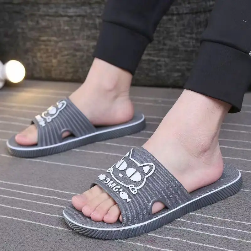 2023 Summer New Men's One Word Casual Slippers Thick Sole Non Slip Large Size Home Casual Slipper Bathroom Slipper Beach Slipper