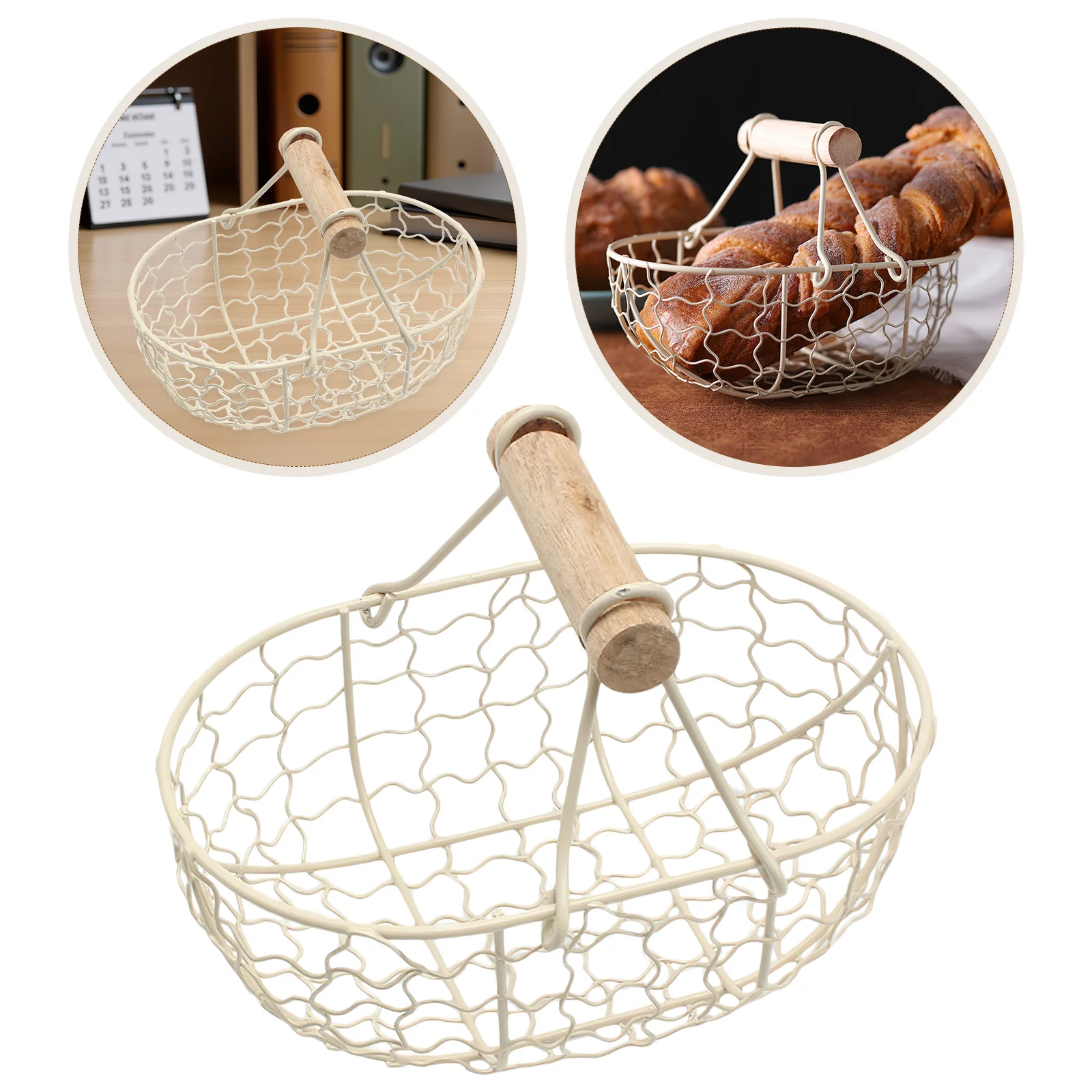 

1Pcs Household Storage Basket Retro Design Iron Kitchen Fruit Bread Breadbasket Desktop Organizer Decorative Retro Style Basket