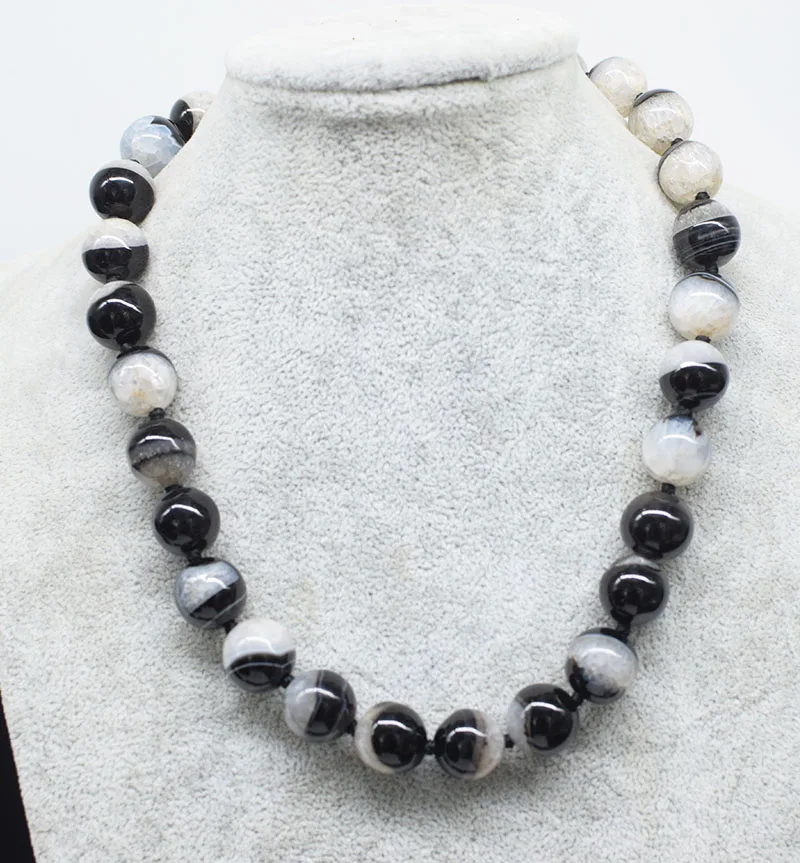 

black white Agate round 14mm necklace 43cm wholesale beads nature FPPJ