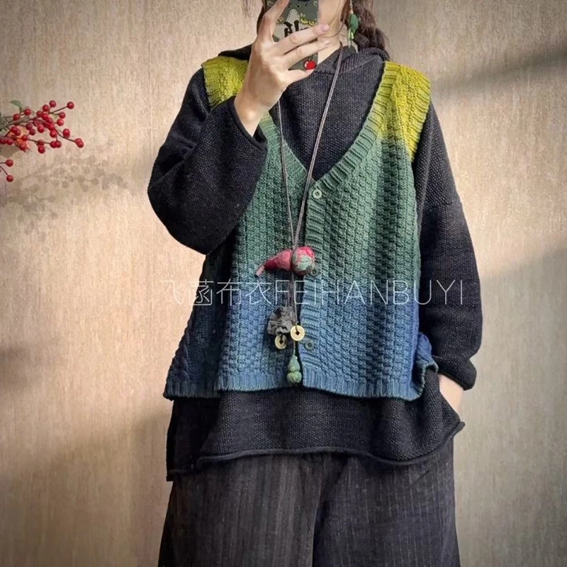 

Новинка 2026 года: Женский вязаный жилет в стиле арт-кэжуал, без рукавов, свободного кроя, с V-образным вырезом, на одной пуговице, модель F69