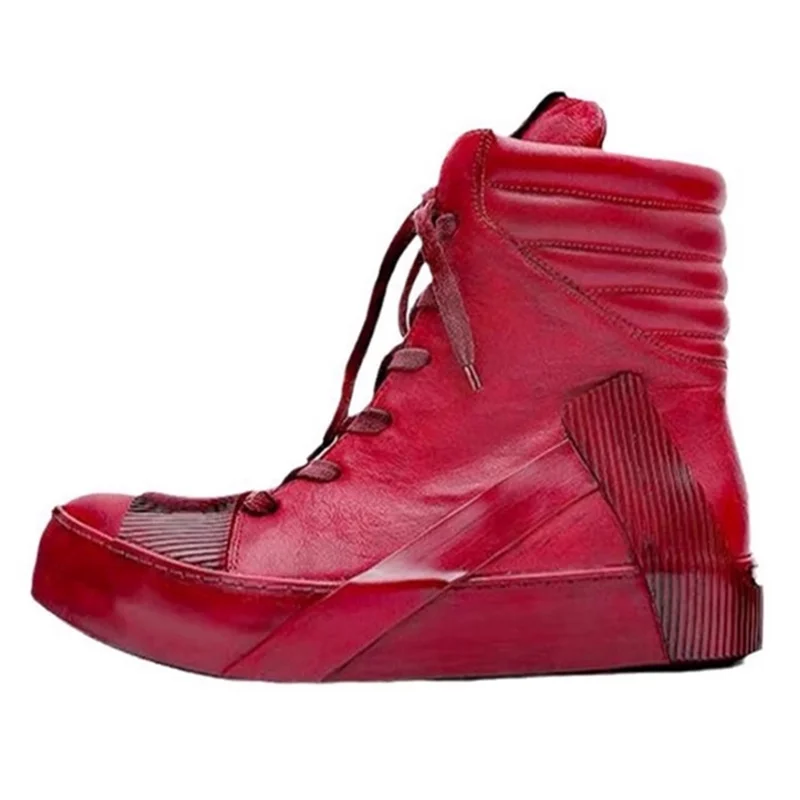 

Genuine Leather Vintage Lace-Up Men High-Top Boots Round Toe Man Ankle Short Boot