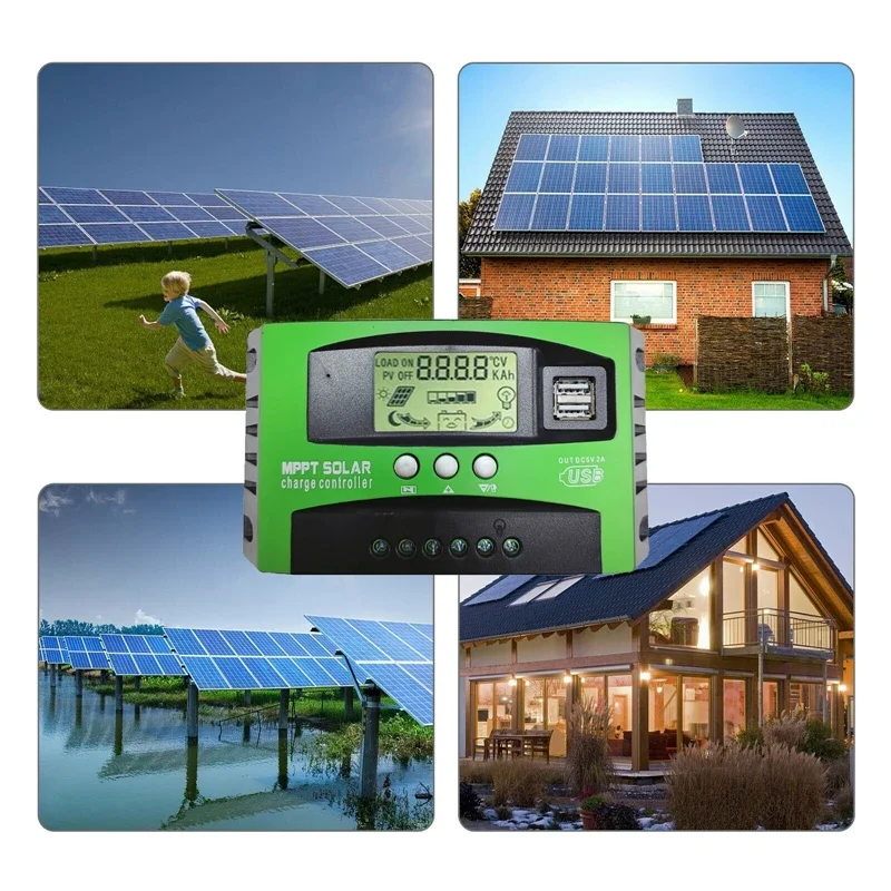 30A-100A Solar Controller MPPT Automatic Focus 12V/24V Adaptive Photovoltaic Panel Charging Controller Dual USB LCD Regulator