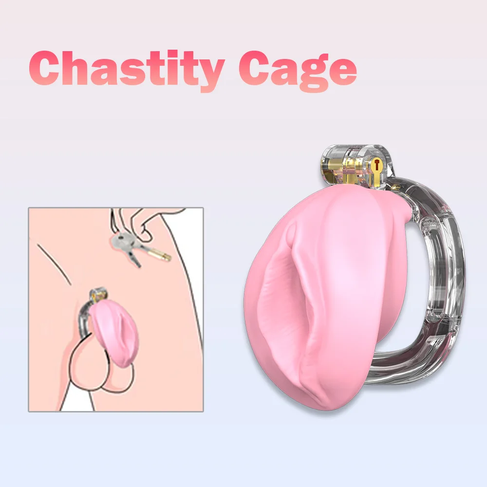 Male Wearable Chastity Cage with Bandage, Lightweight Chastity Device for Men, Cock Cage Penis Lock Pink, Adult Sex Toy Gay BDSM