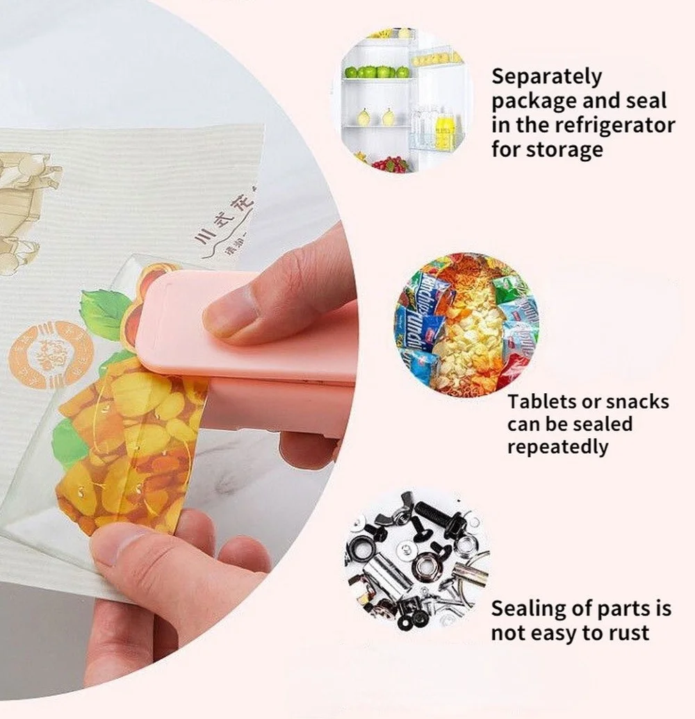Portable Mini Sealing Machine Plastic Bag Sealer Snack Home Press Heat Clip for Foods