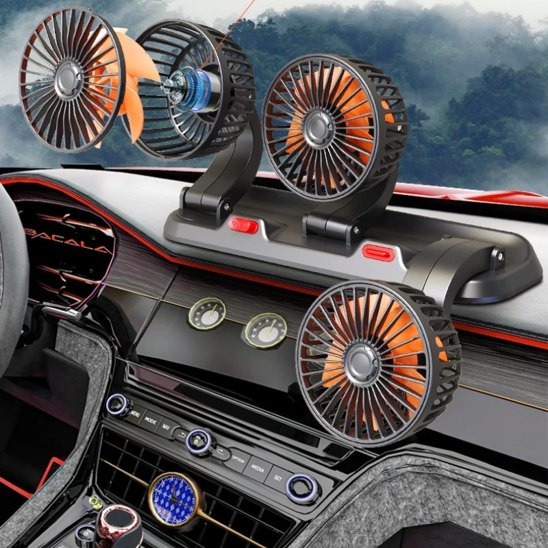 Car Supplies Three Head Car Fan 12V 24V Strong Wind USB Interface Multifunctional Electric Fan for Truck Vehicle Cooling