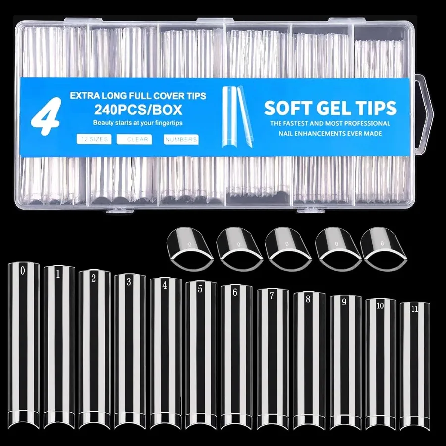 

240 шт. без C Curve Квадратные типсы XXXL Половина покрытия Прозрачные типсы для акриловых ногтей 3XL Прямые конические квадратные накладные ногти