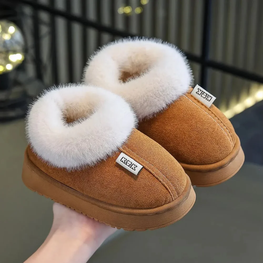 

Boys Girls Winter Warm Shoes Kids Cotton Slippers Soft Plush Outdoor Snow Boots Flat Bottom Anti Slip Comfortable Children Shoes