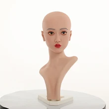 Silicone Female Head Model Wig Hat Display Stand Dummy Head for Jewelry Scarf Display Hair Extension Prop EU Face Shape TM02