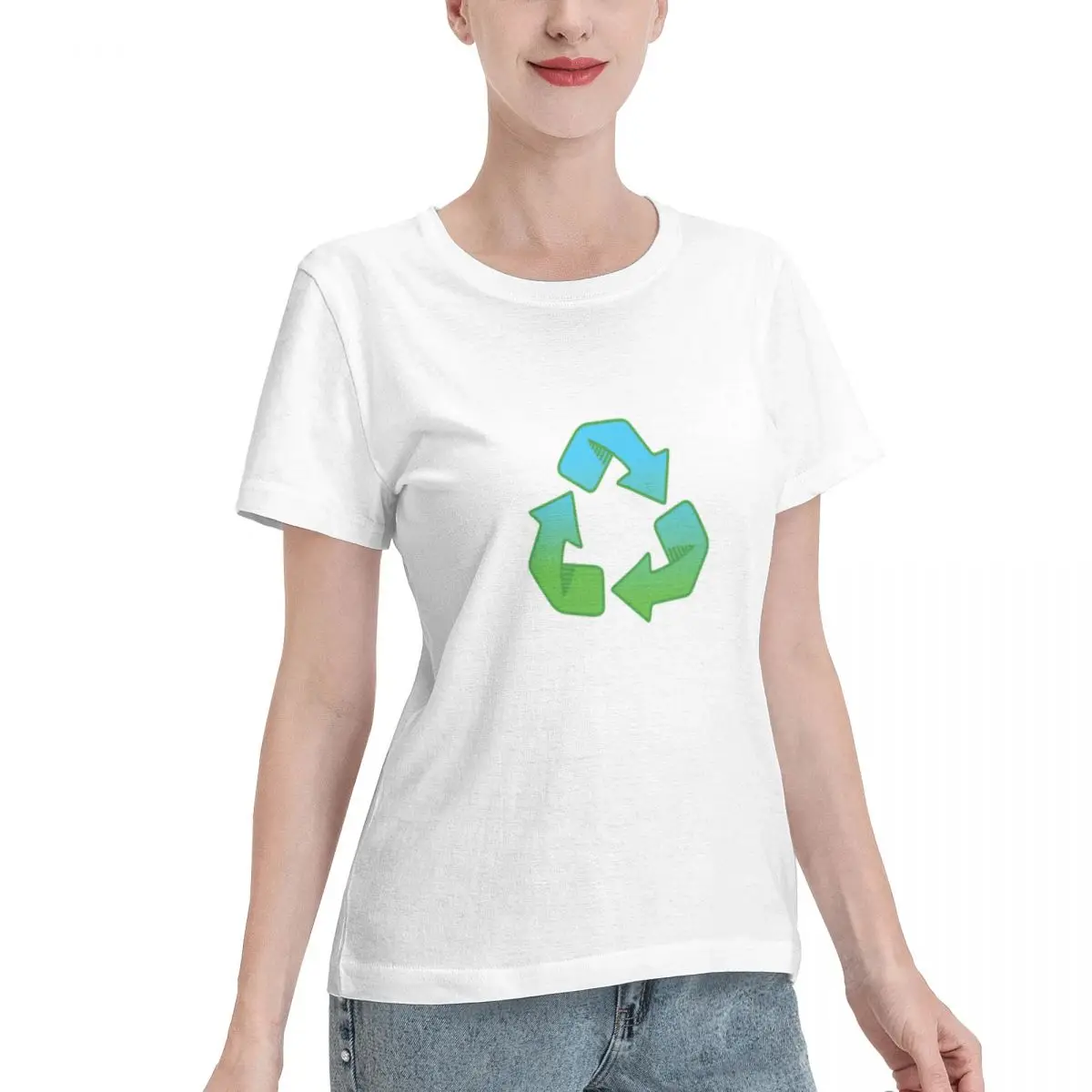 Reliable Item Green Living Recycling Symbol Climate Change Women's T-shirt Minimalist Outfit Solid Color Tee