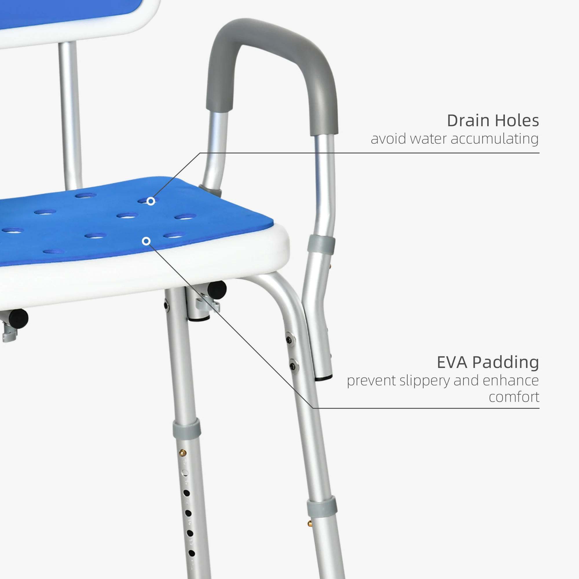 Height-Adjustable Shower Chair with Arms and Back
