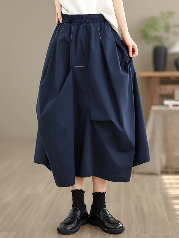 

High Waist A-Line Midi Skirt for plus Size Women Summer New Style Slimming Tummy Control Casual Cotton Blend Skirts