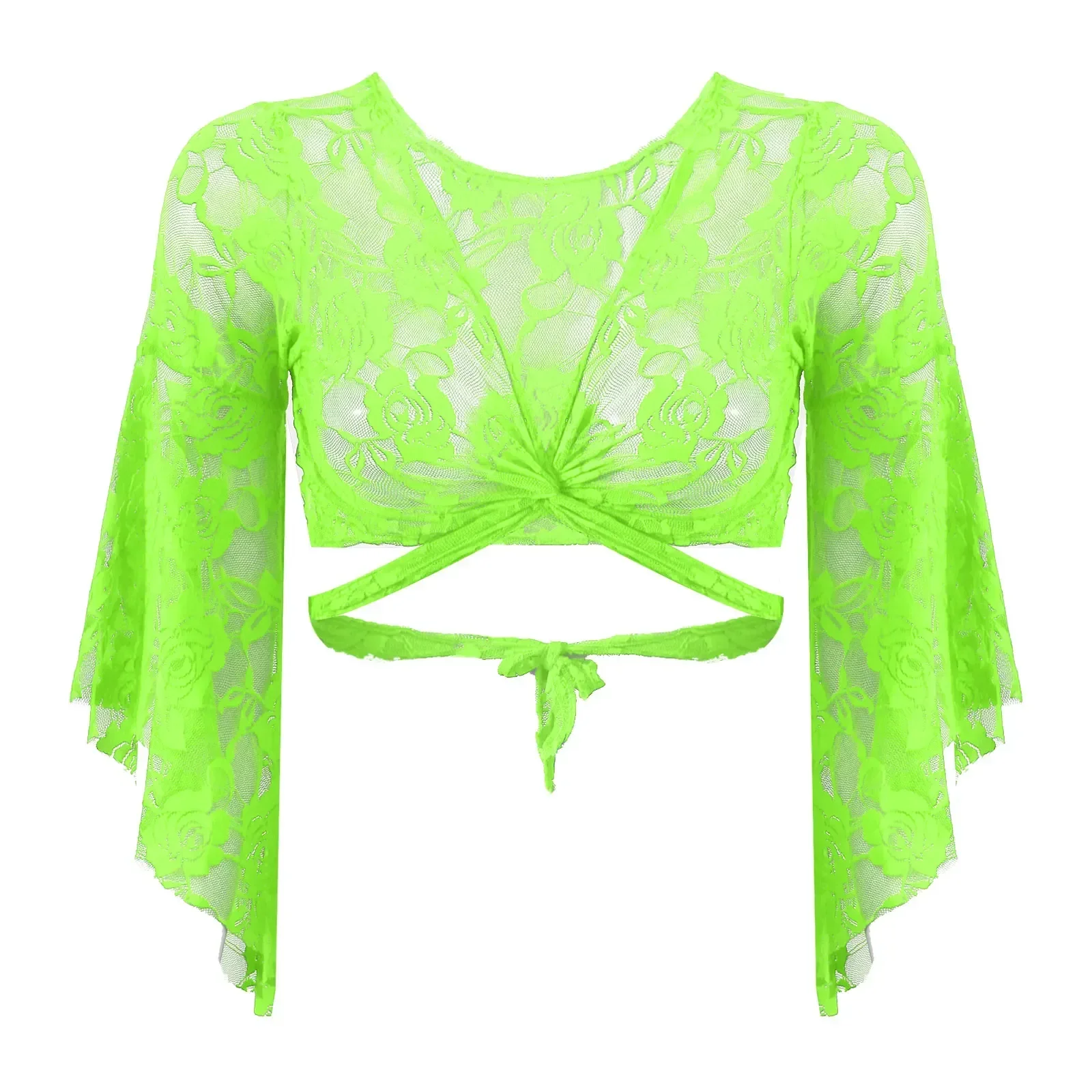 Женский кружевной топ для танца живота с расклешенными рукавами
