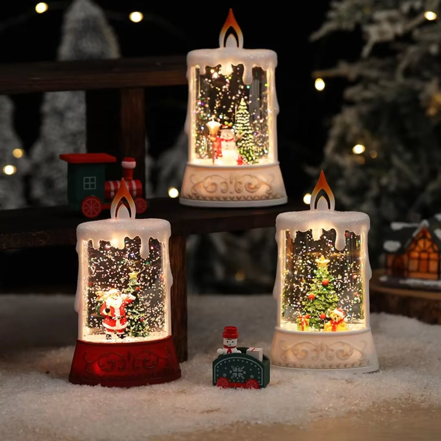 2024 Christmas Glowing Water-filled Candles Small Wind Lanterns Decorative  Waterscape Lampsdesktop Night Light