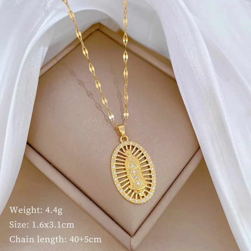 18K Real Gold Electroplated Fashion Elegant Virgin Mary Pendant Necklace Gives Women