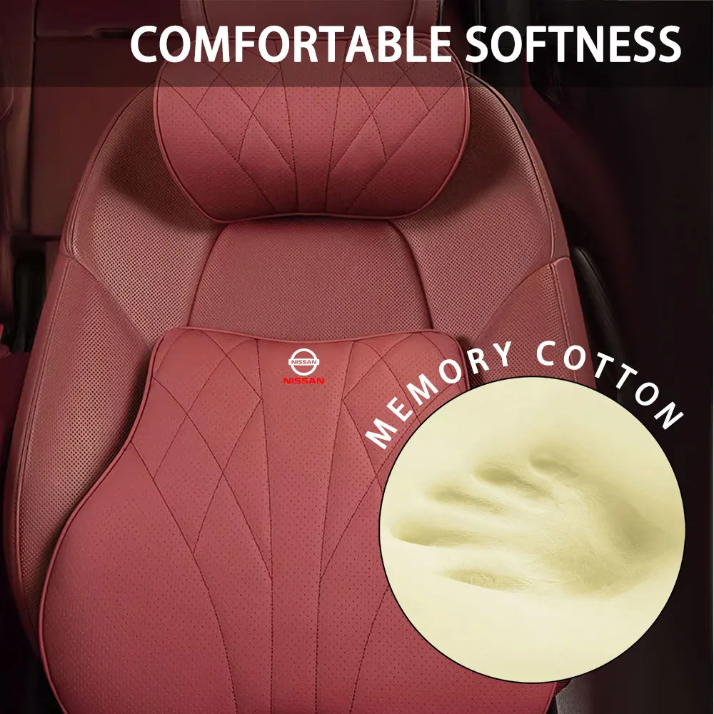 Car Neck Pillow Protective Lumbar Support Leather Seat Cushion Headrest For Nissan Nismo Qashqai Juke GTR Leaf Patrol Note Tiida