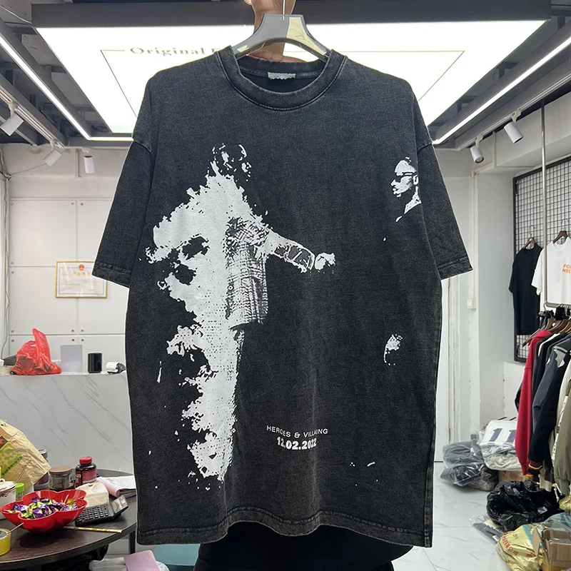 

Oversize Abstract Handshake Partner Print T-shirt Men Women Retro Old Loose Hip Hop Short Sleeve T Shirt Street Tee