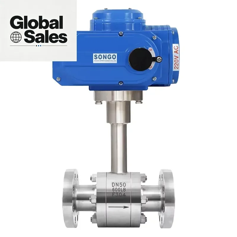 Hot Selling Now Electric 110VAC Ultra Low Temperature Forged CF8M Steel Extended Stem 3pcs Flange Ball Valve Cryogenic Assured