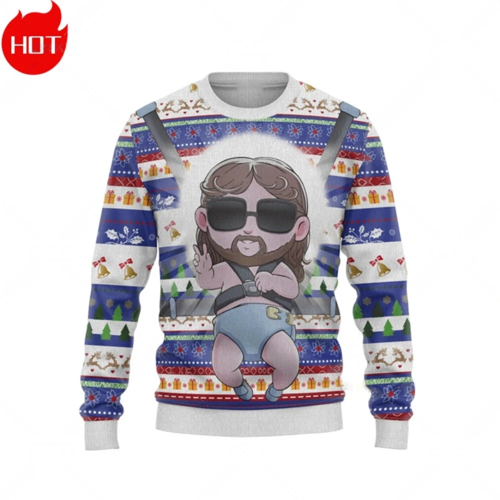 عيد الميلاد سانتا كلوز يسوع Animeweatshirt الرجال الرجعية طويلة الأكمام Sugly ثلاثية الأبعاد طباعة Harajuku س الرقبة ملابس رجالية المتضخم عادية