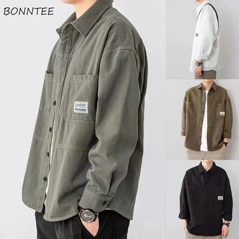 

Cargo Jackets for Men Vintage Loose Multi-pockets Personality Streetwear All-match Handsome Simple Outwear Korean Fashion Hombre