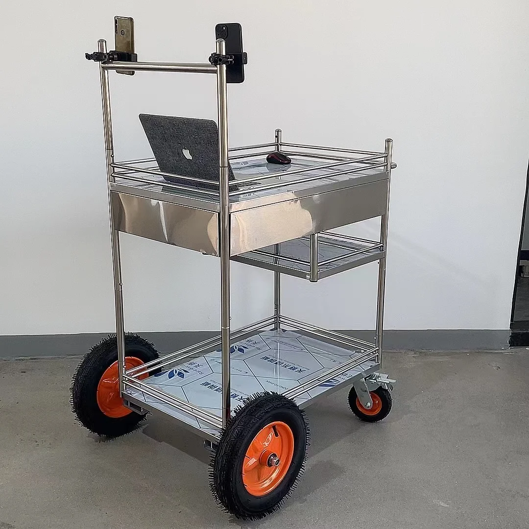 

Size Wheel Stainless Steel Removable Outdoor Internet celebrity Live Cart Wheel Portable Shelf Stall Tool Cart