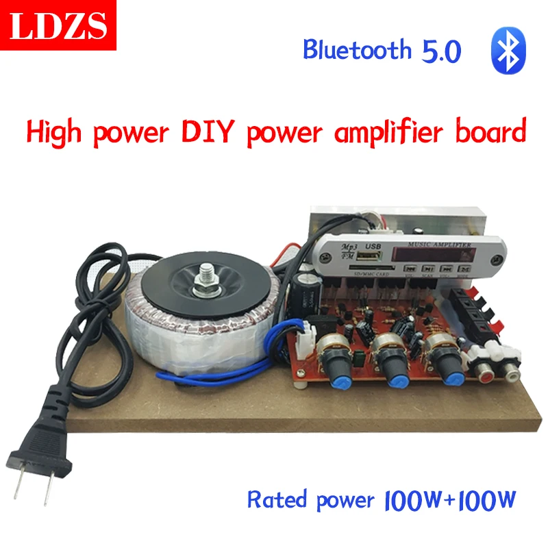 LDZS Bluetooth 5.0 2*100WDigital Power Amplifier Stereo HiFi Audio Class D Home Theater USB Sound Card Music AMP