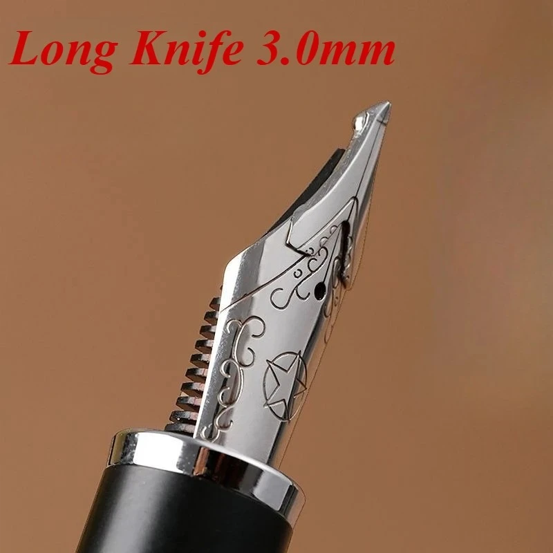 BALAOYE Long Knife Tip Red Resin Fountain Pen Two Layer 3.0mm Nib Press Ink Absorbing Ink Pen School Supplies Business Writing