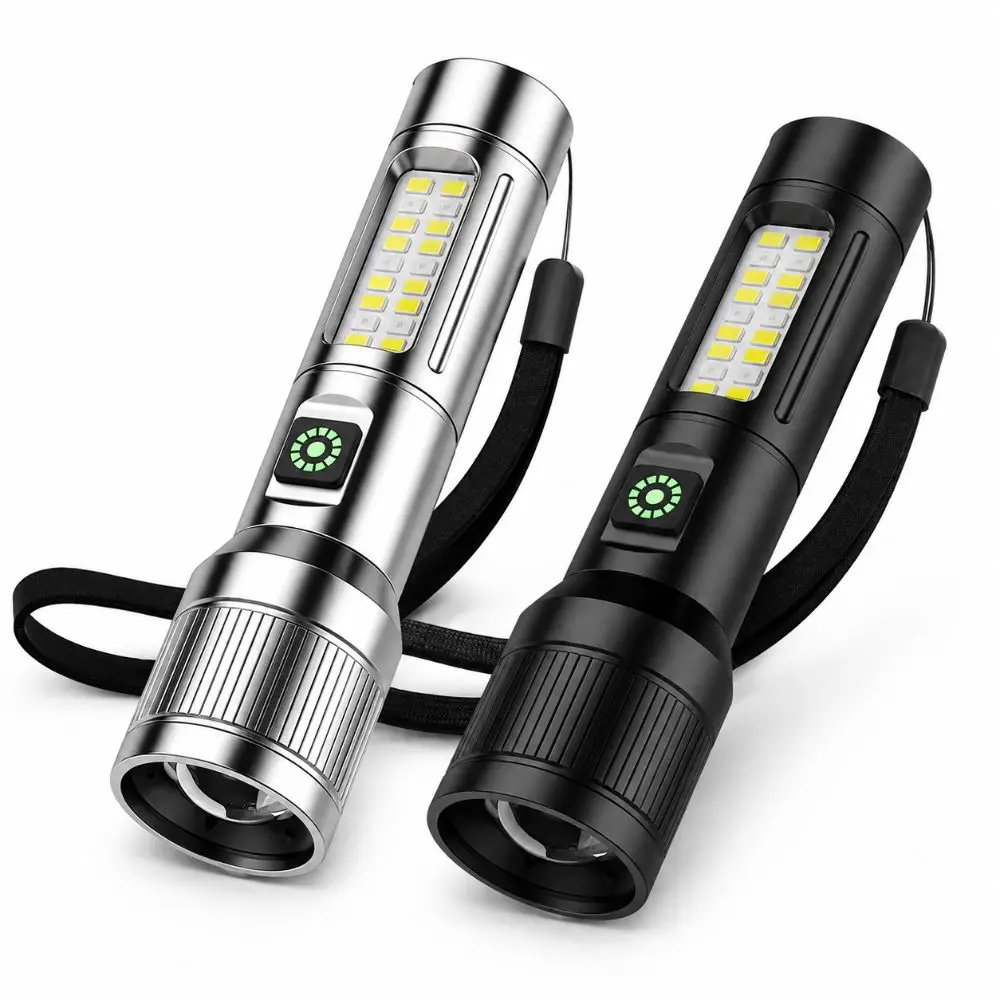 Rechargeable LED Flashlight Adjustable Beam Long Lasting COB Side Light Waterproof Multiple Lighting Mode Outdoor Flashlight