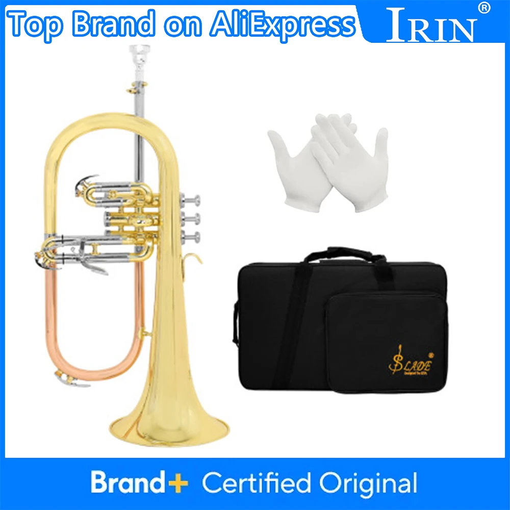 SLADE B-Flat Flügelhorn mit Messingkorpus und Goldlackierung, Bb-Flügelhorns, Trompete, Blechblasinstrument mit Koffer, Handschuhen, Mundstück und Zubehör