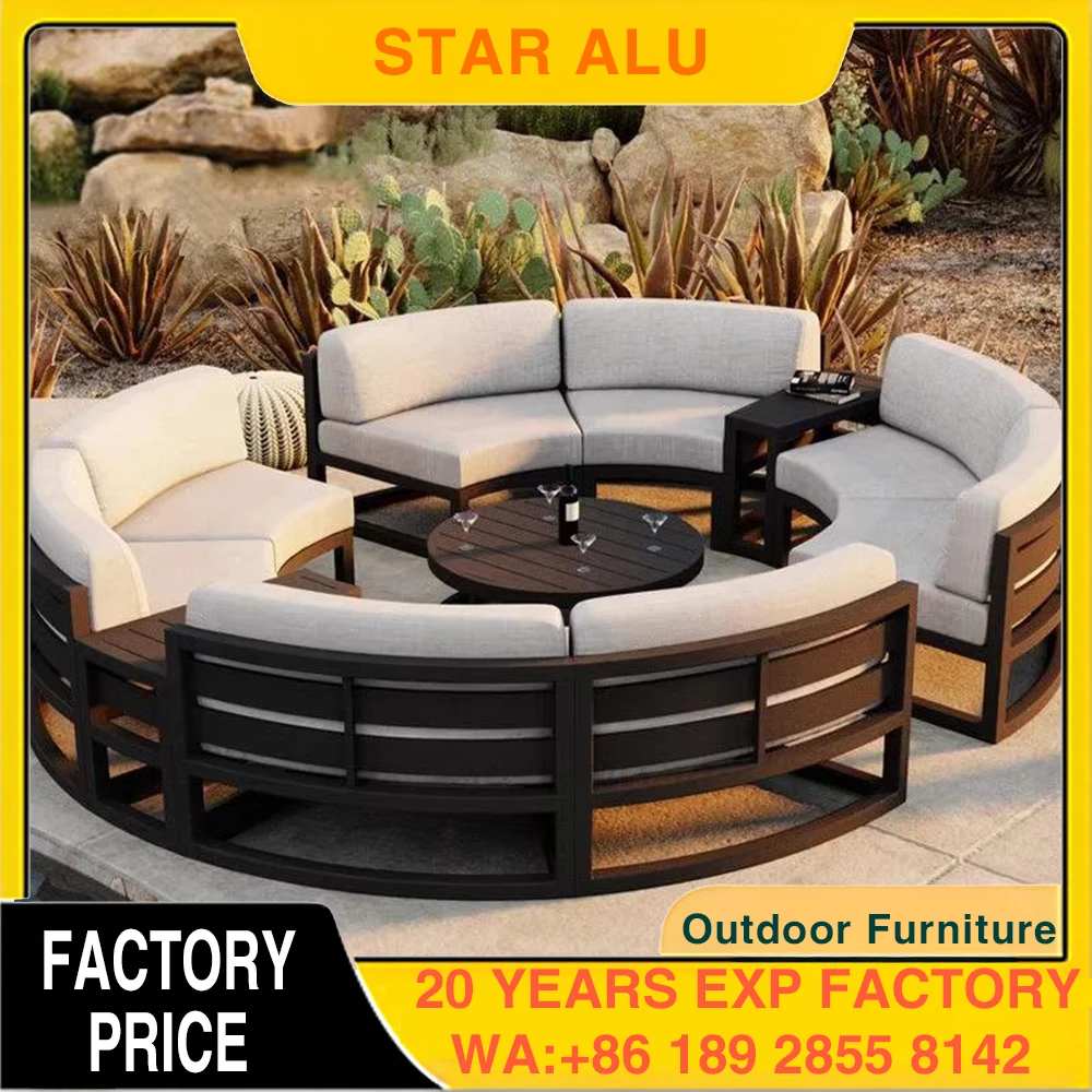 Grey Aluminum Outdoor Garden Furniture Set Luxury Courtyard Leisure Sofa Coffee Table Combination for Home Garden