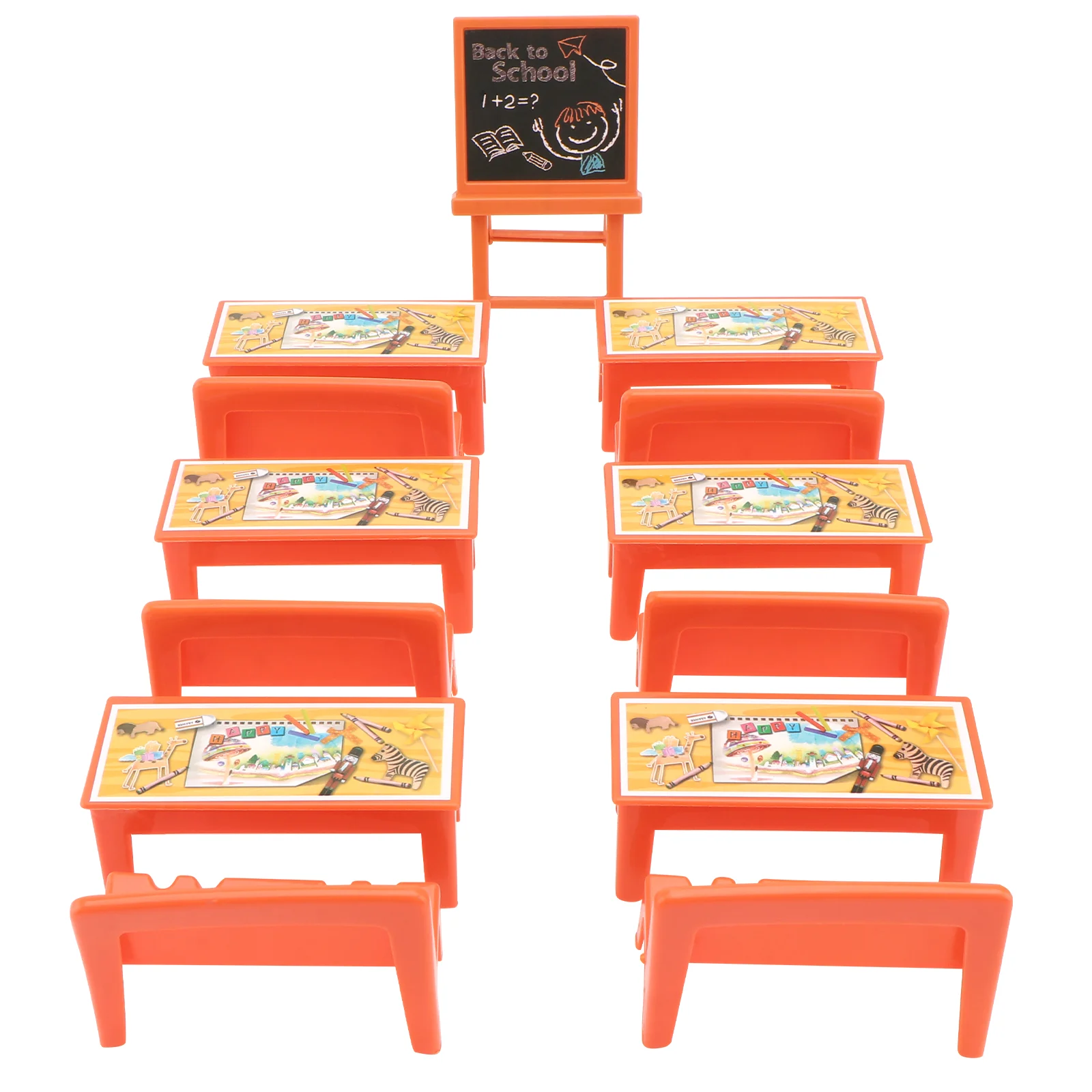 13 Pcs Yellow Table and Chairs Mini Classroom Landscape Model Wooden Desk Kids Pretend Adornment Plastic Child