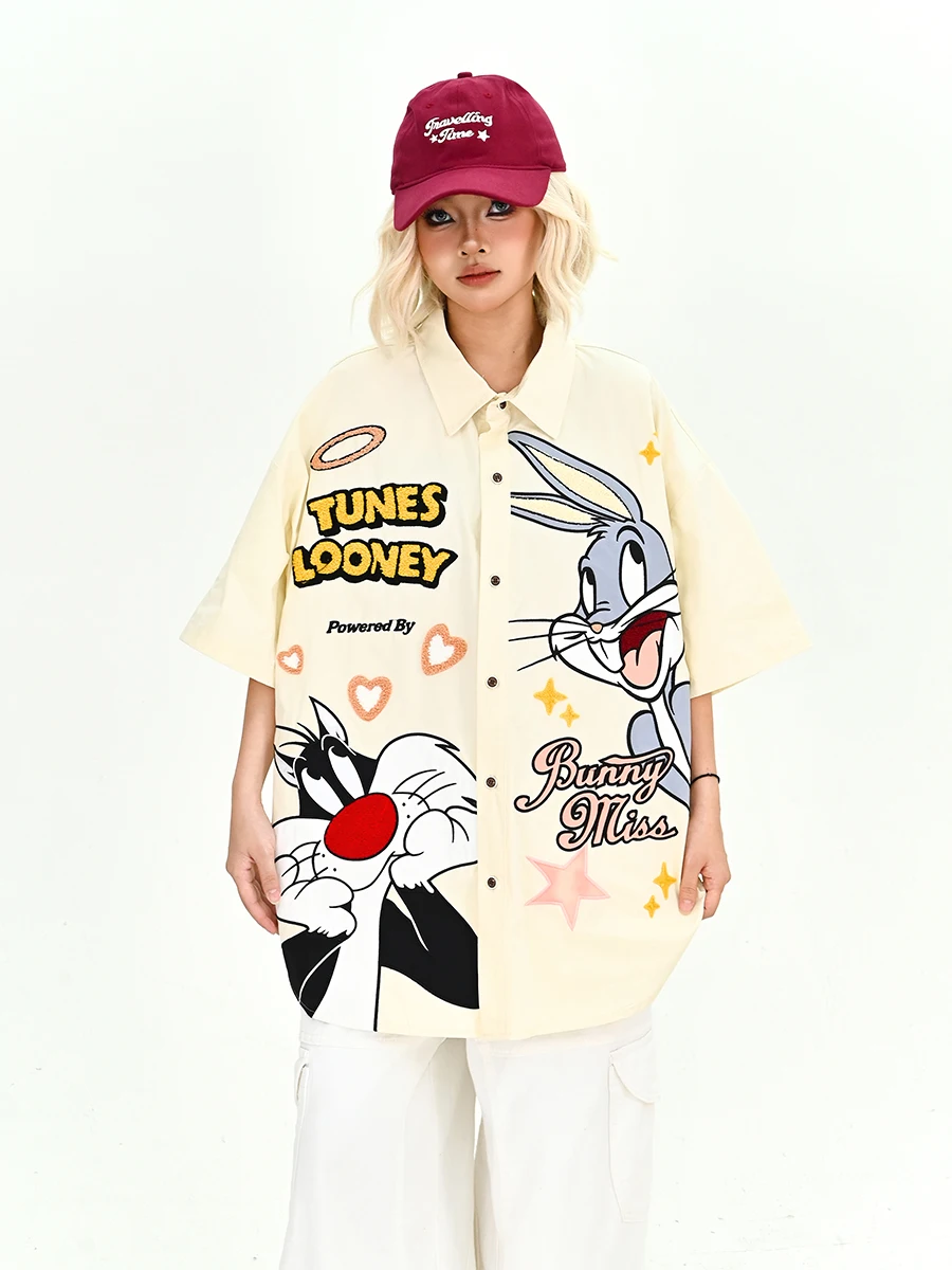 

Lazy Rabbit ort Sve Loose Women's irt Casual Sle Summer New Faion Japanese BF Vintage Loose Top Trendy Button up