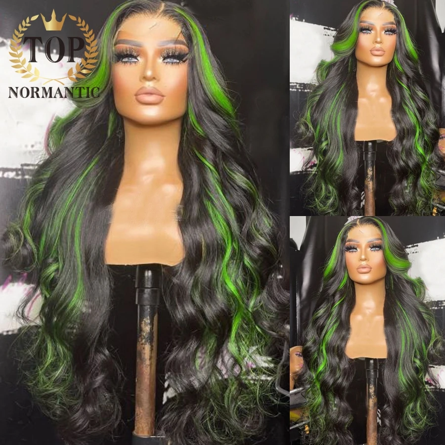 

Topnormantic Highlight Green Color Remy Human Hair Wig with Pre Plucked Hairline 13x6 Lace Front Body Wave Wigs for Women