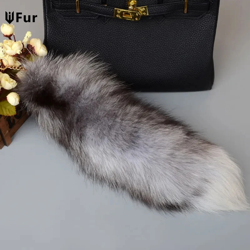 Chaveiro Real Fox Fur Tail para mulher, grande, longa, cauda de pele natural, pingente, fofo, lobo, chaveiros de carro, cosplay, 40cm