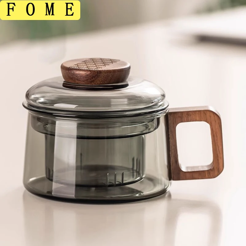 Taza de té de vidrio de 200/400ml con infusor más firme y tapa para té de hojas sueltas mango de madera difusores de té florecientes taza de filtro Teaware