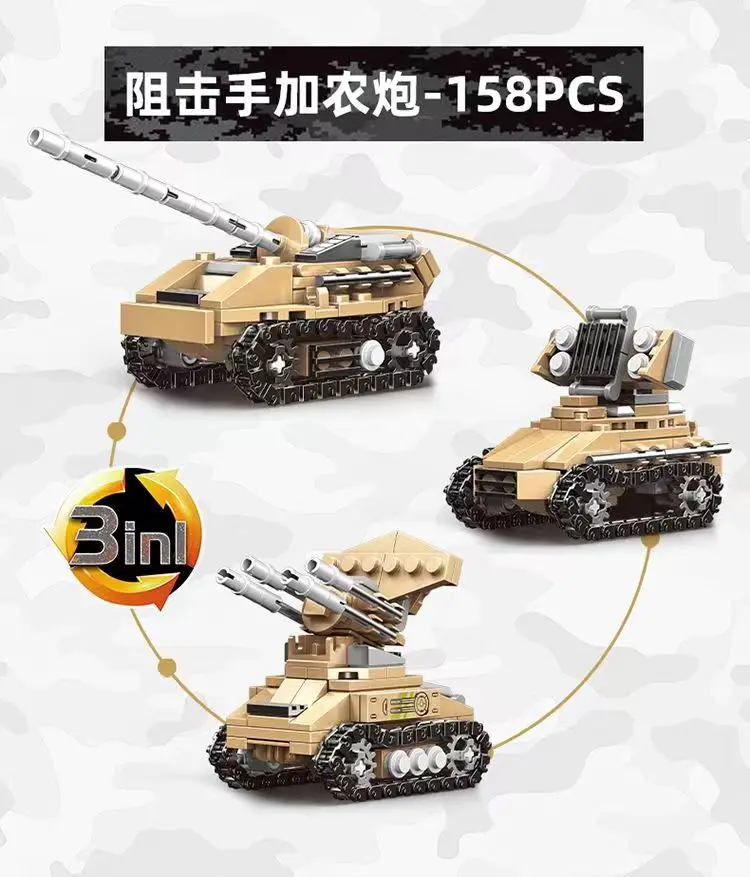 Newest 1028pcs World War 2 Military Vehicle Tank 8in1 Airplane Truck Model Building Block DIY Brick Kids Construction Toys Gifts