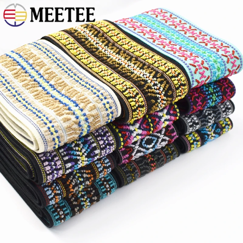 1/2/3/4/5M 50mm Ethnic Jacquard Elastic Band Polyester Rubber Bands Belt Sewing Spring Webbing Tape Girdle Stretch Sew Supplies