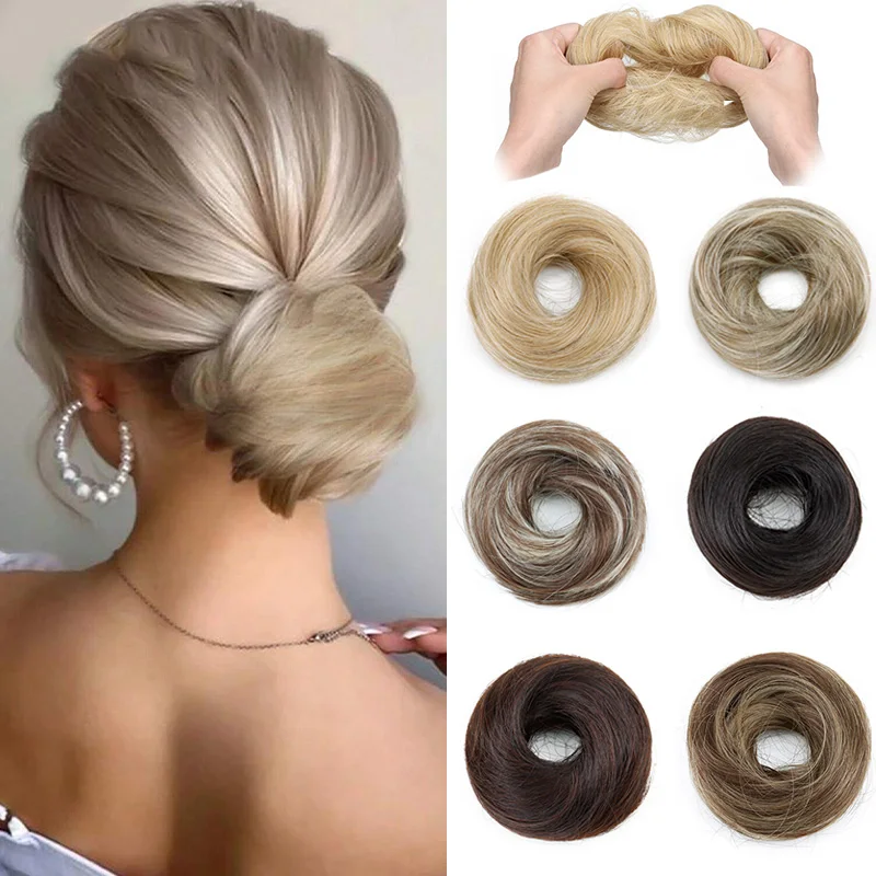 Basic-Haarteil für Damen, synthetischer, glatter Haarknoten mit elastischem Gummiband für Haarverlängerung, Haar-Accessoires