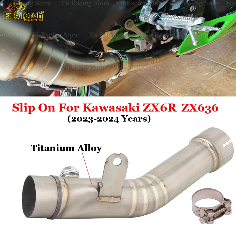 

Motorcycle Exhaust Titanium Alloy Middle Link Pipe Connecting Muffler Slip On For kawasaki Ninja ZX6R ZX-6R 636 ZX 6R 2023 2024